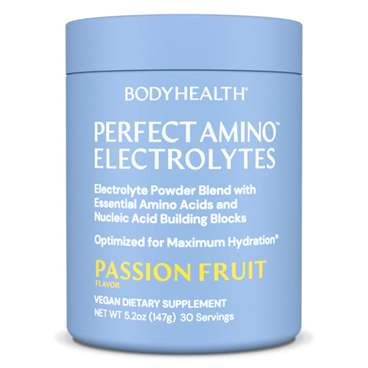 BodyHealth envase frontal mostrando el sabor Passion Fruit y beneficios keto