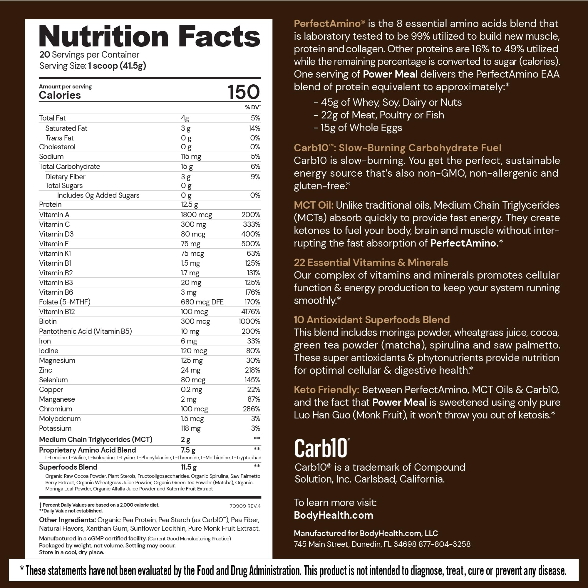 BodyHealth textura del polvo cacao fino ideal para mezclar rápida