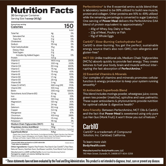 BodyHealth textura del polvo cacao fino ideal para mezclar rápida