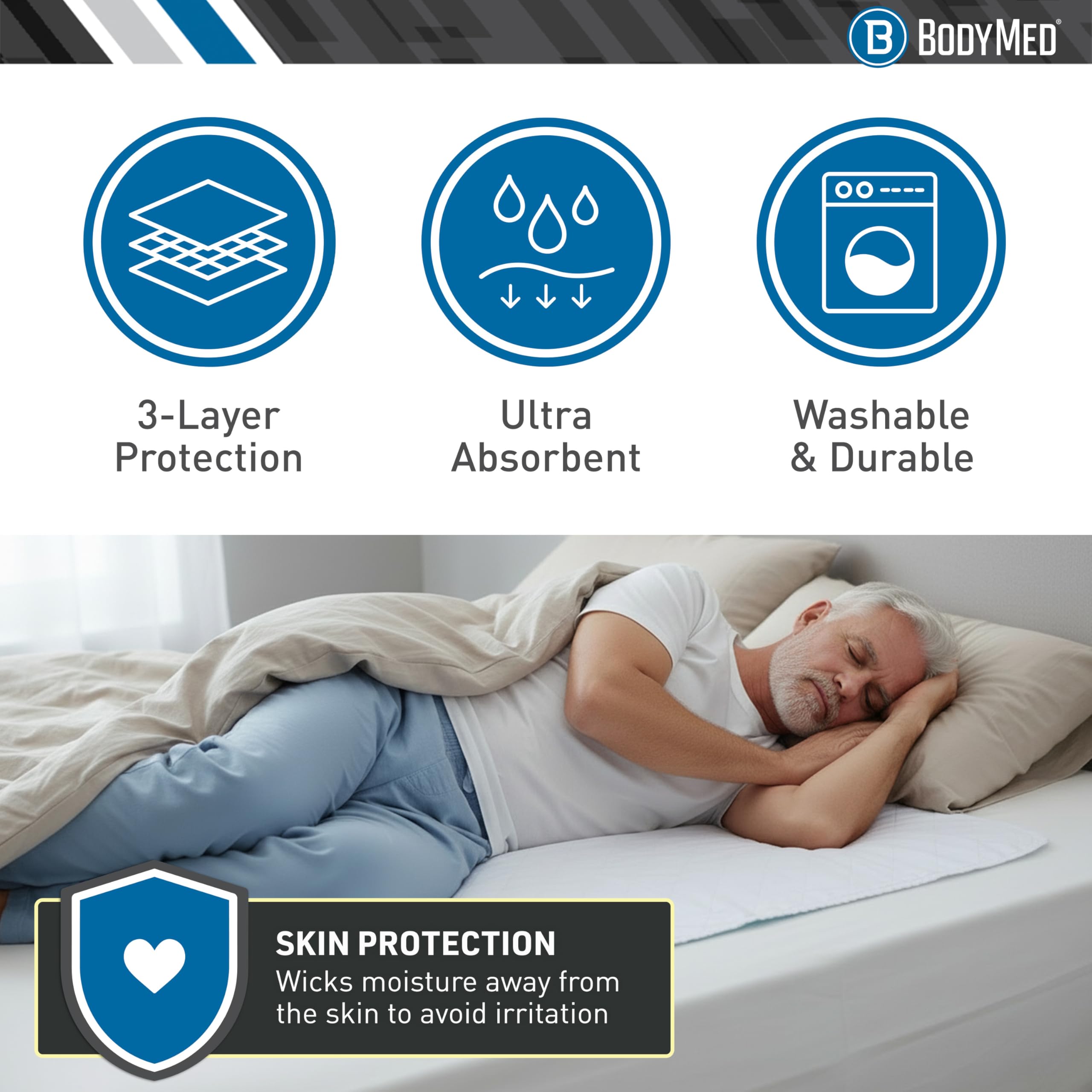 BodyMed protector en cama mostrando uso doméstico seguro