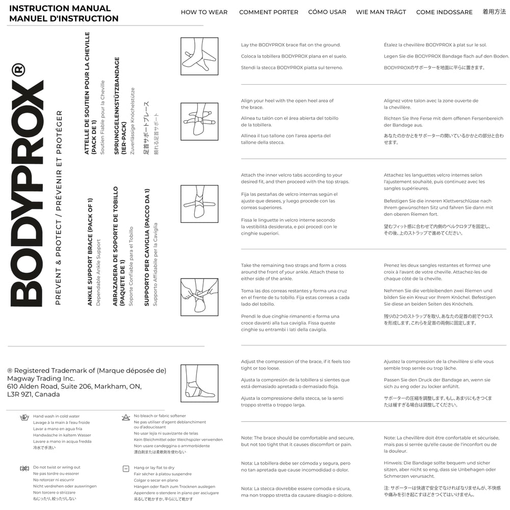 Bodyprox tobillera comparada con mano para referencia de tamaño