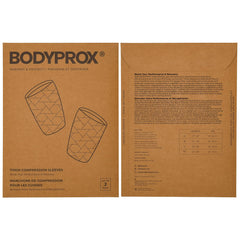 Bodyprox empaque con etiqueta que indica materiales y recomendaciones de cuidado