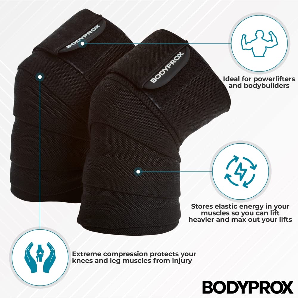 Bodyprox venda en uso durante sentadilla, mayor estabilidad