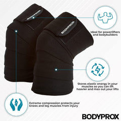 Bodyprox venda en uso durante sentadilla, mayor estabilidad