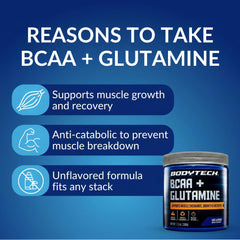 Vaso con agua y BodyTech BCAA disuelto, mezcla clara para hidratación durante ejercicio
