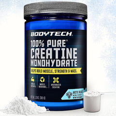 BodyTech creatina frontal del envase mostrando la marca y el sabor Arctic Blast