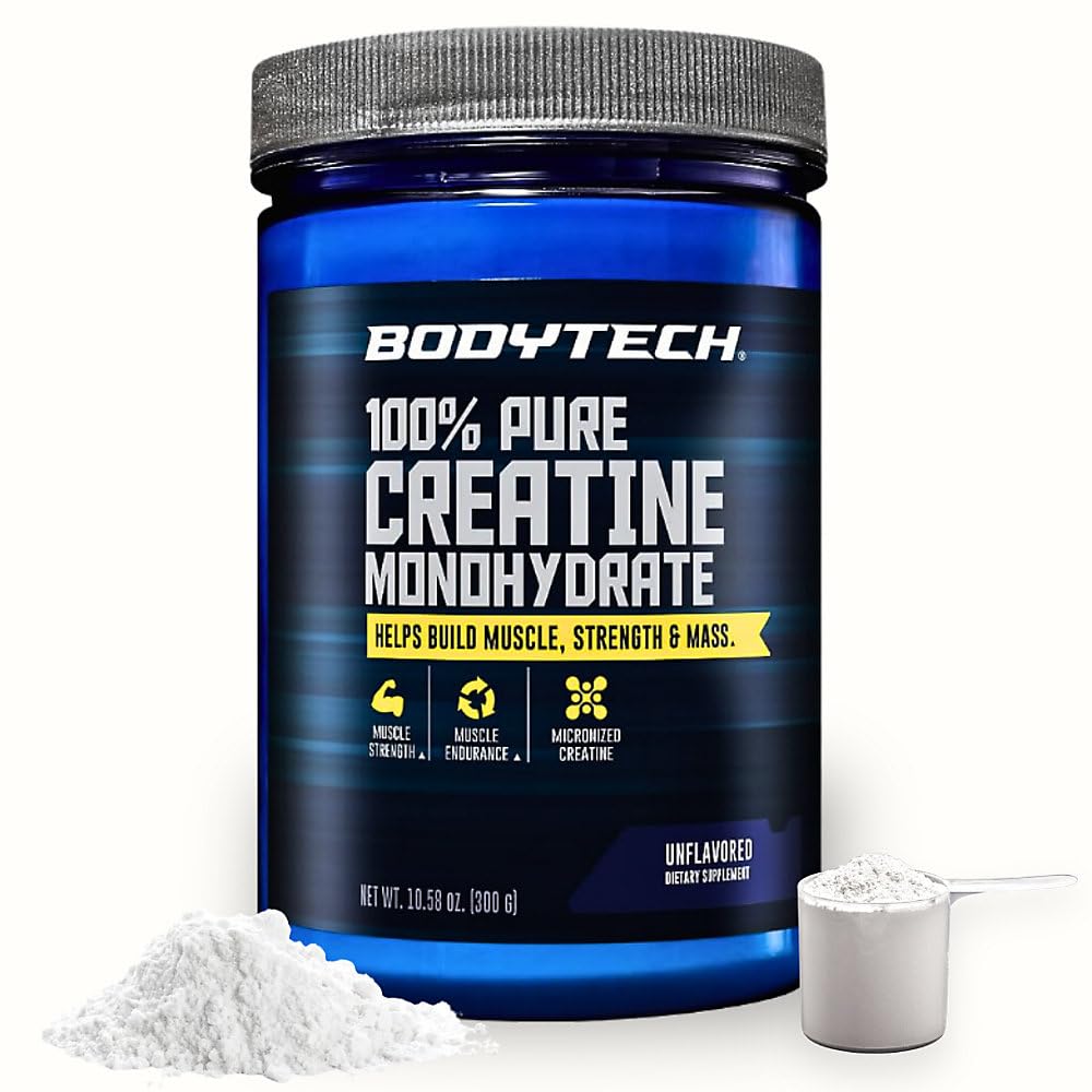 BodyTech envase frontal mostrando creatina sin sabor y valor por servicio