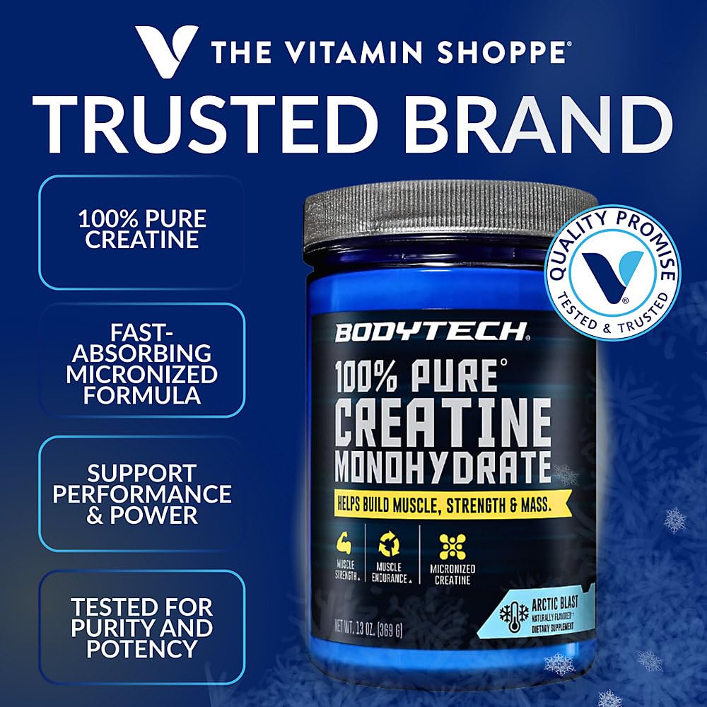 BodyTech creatina textura micronizada en primer plano para mezcla rápida