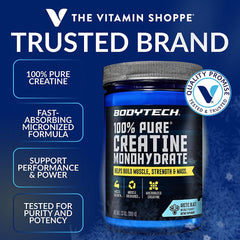 BodyTech creatina textura micronizada en primer plano para mezcla rápida
