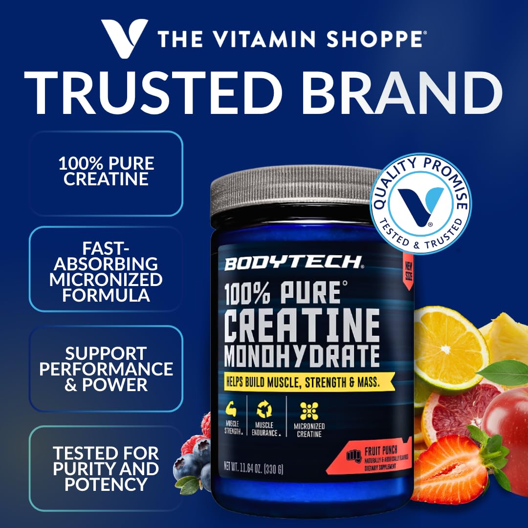 BodyTech creatina detalle del polvo micronizado fácil de mezclar y disolver