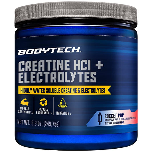 BodyTech envase frontal Rocket Pop muestra diseño y beneficios