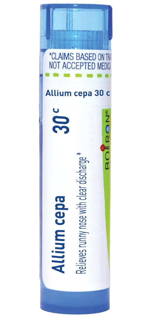Boiron Allium Cepa tubo frente mostrando diseño y facilidad de dosificación