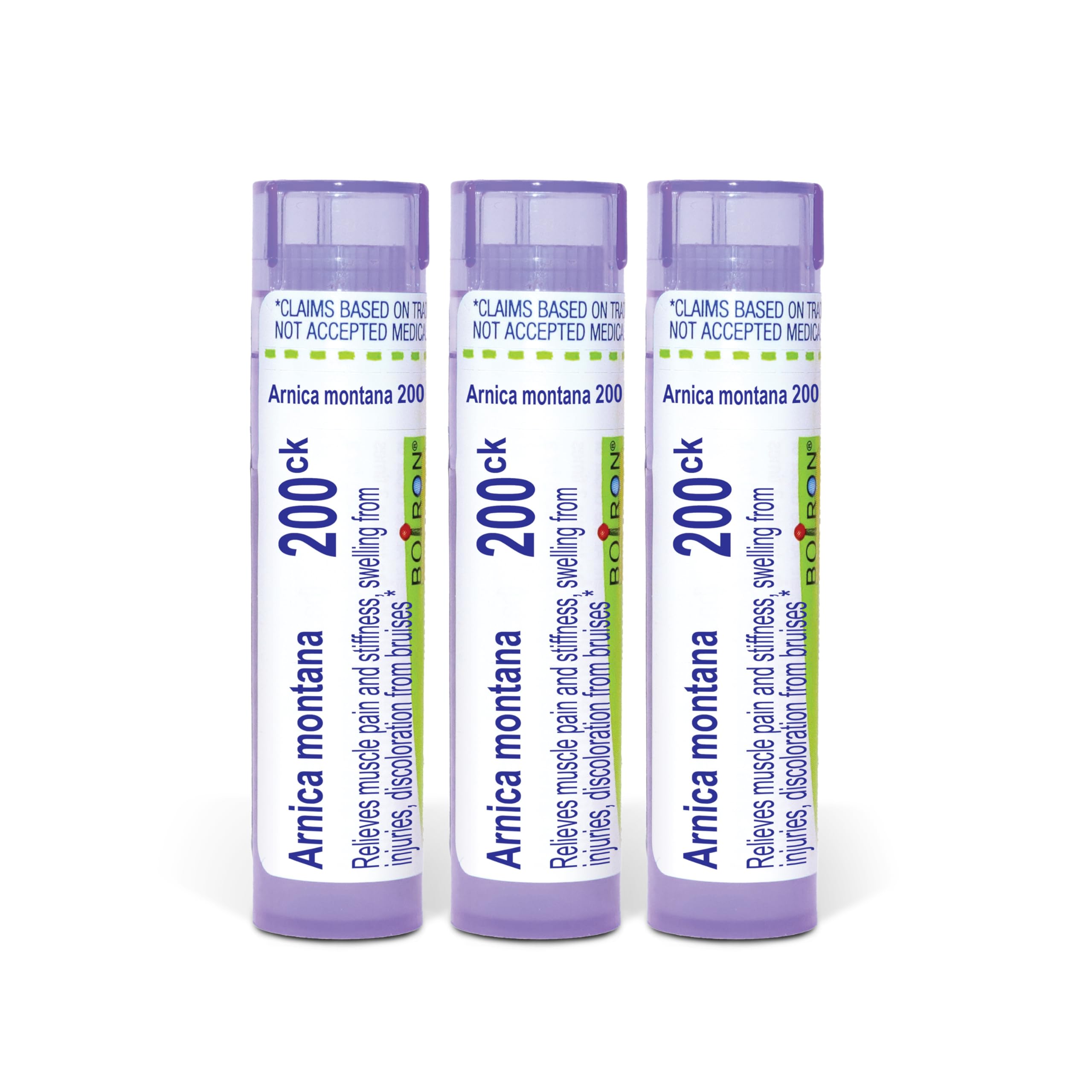 Boiron Arnica Montana frente del empaque mostrando beneficios portátiles