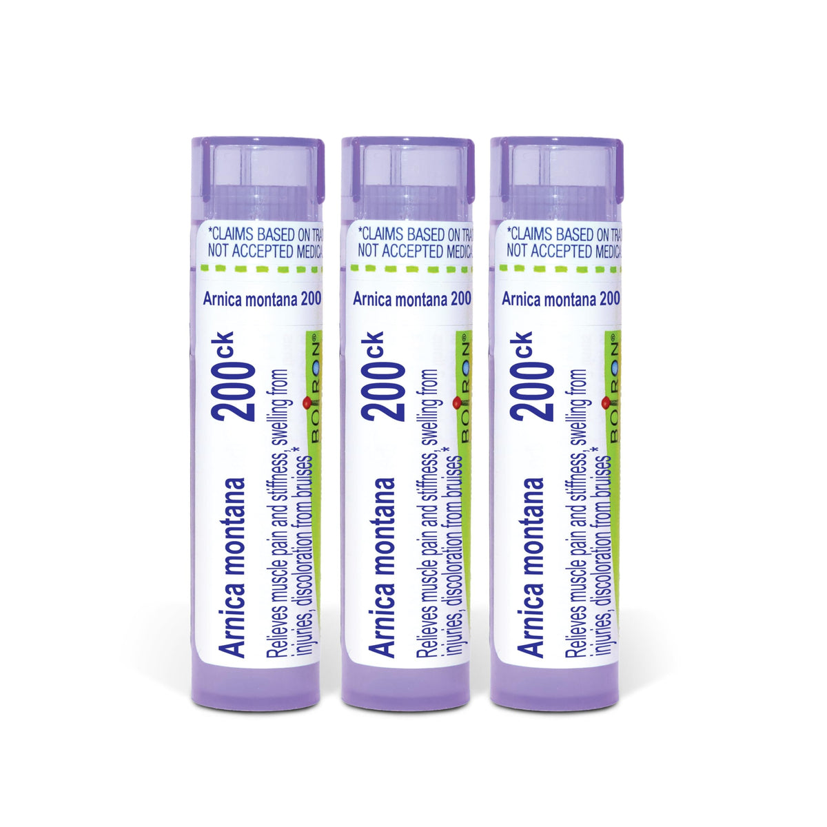 Boiron Arnica Montana frente del empaque mostrando beneficios portátiles