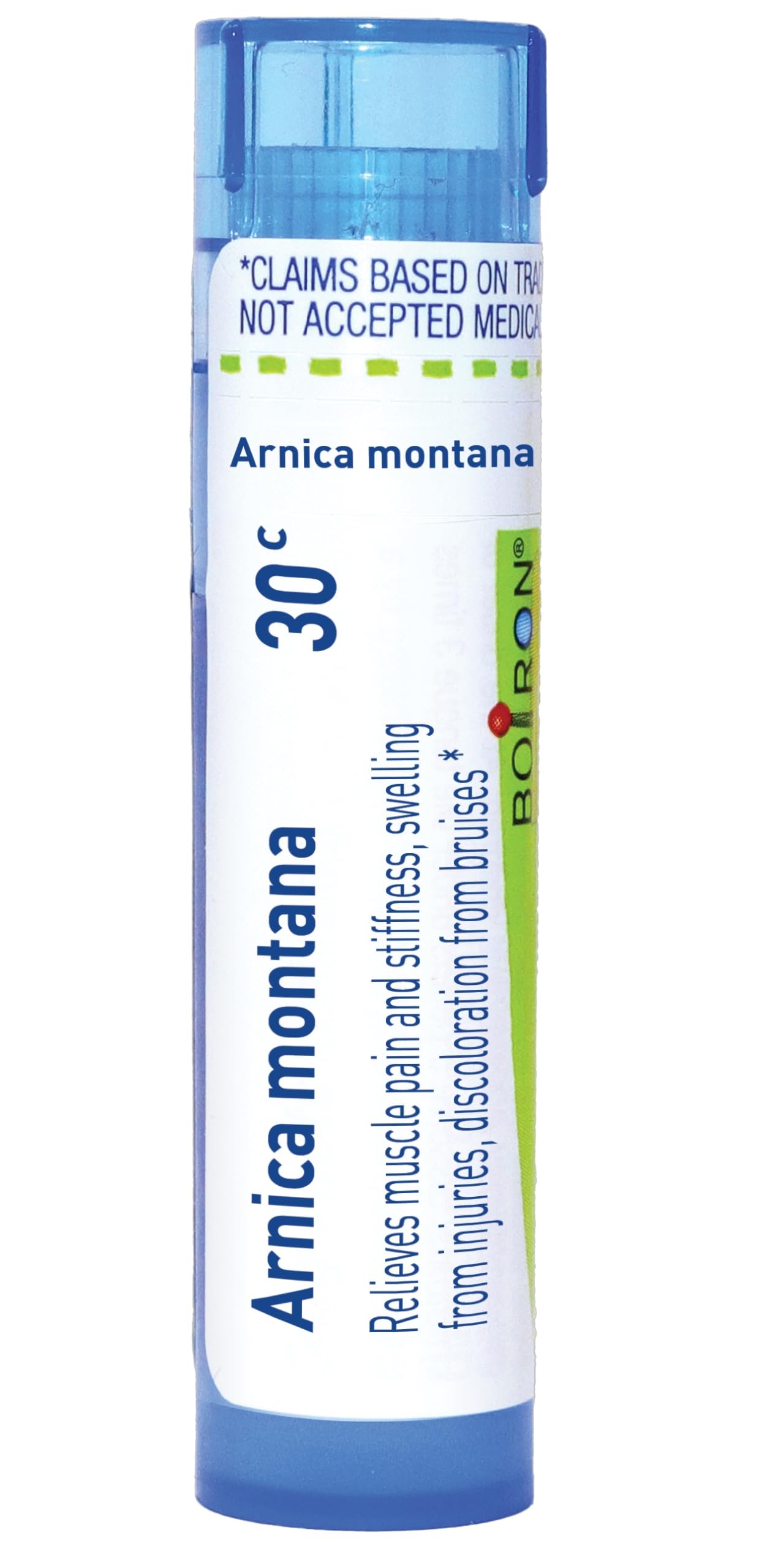 Boiron Arnica Montana 30C tubo frente, visual claro y portable