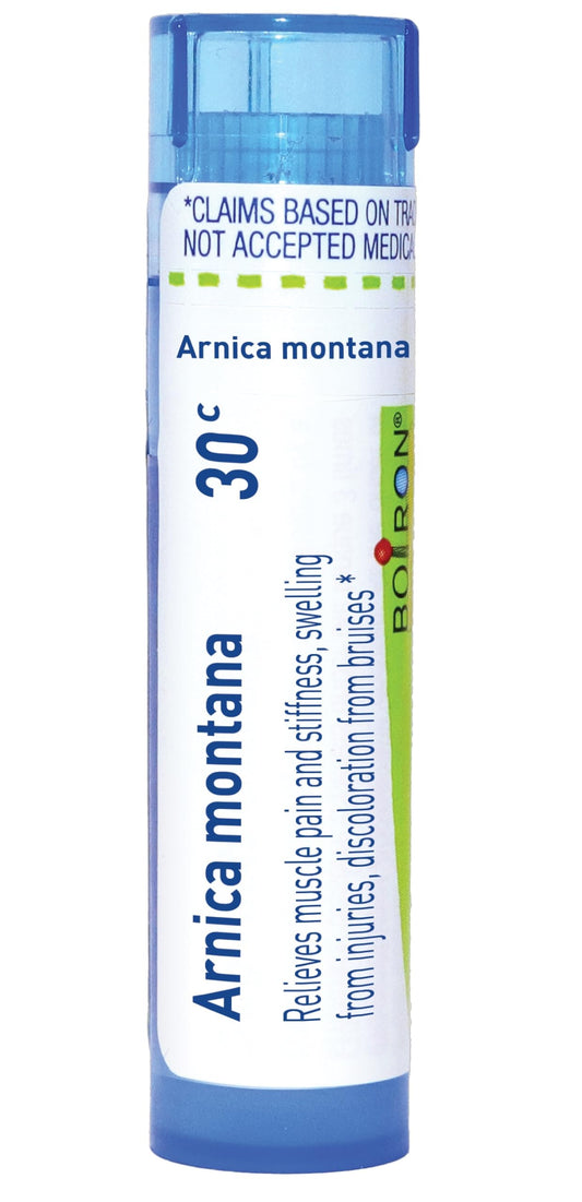 Boiron Arnica Montana 30C tubo frente, visual claro y portable