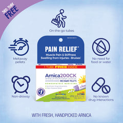 Boiron Arnica Montana pellets en la palma, fácil administración sublingual y portátil