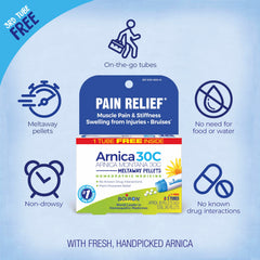 Boiron Arnica pellets en primer plano, disolución rápida bajo la lengua