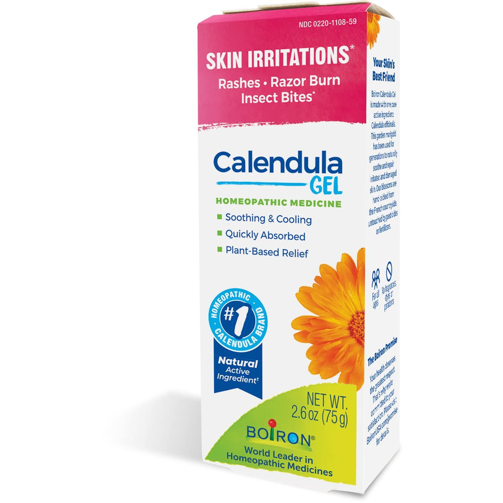 Boiron calendula gel textura clara sobre piel ofreciendo alivio refrescante