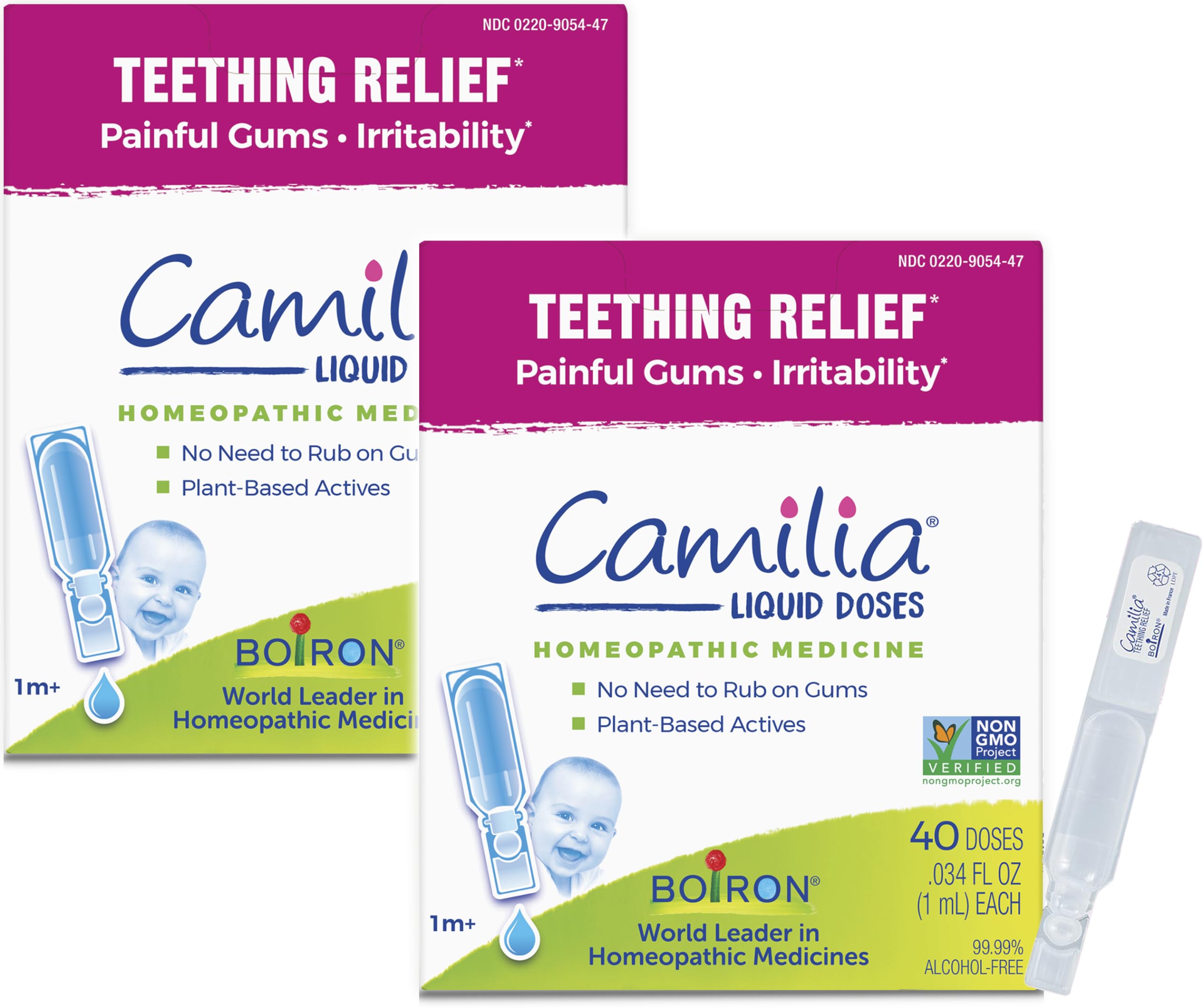 Boiron Camilia frontal del envase mostrando el pack y beneficios para padres