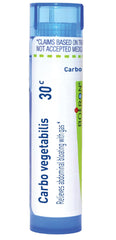 Boiron Carbo Vegetabilis vista frontal con tubo y envase visible, conveniencia portátil