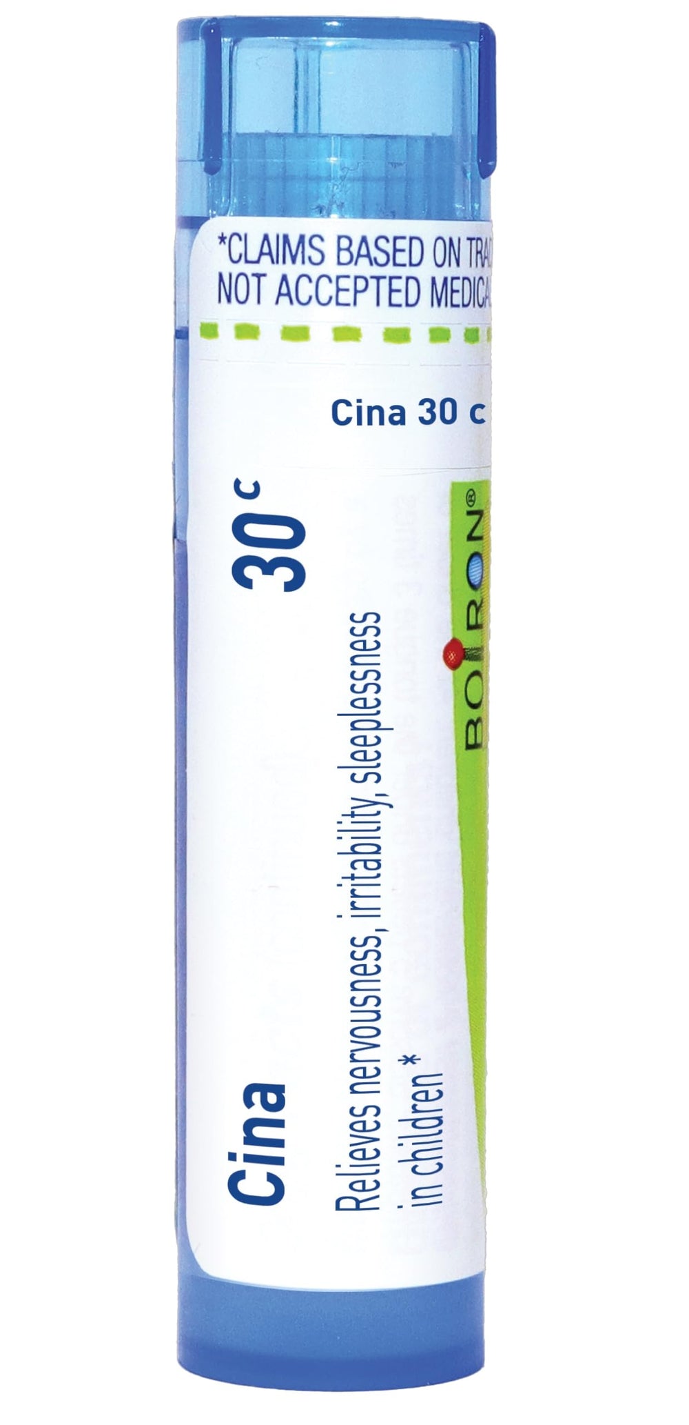 Boiron Cina frente del tubo mostrando el dispensador y su tamaño práctico