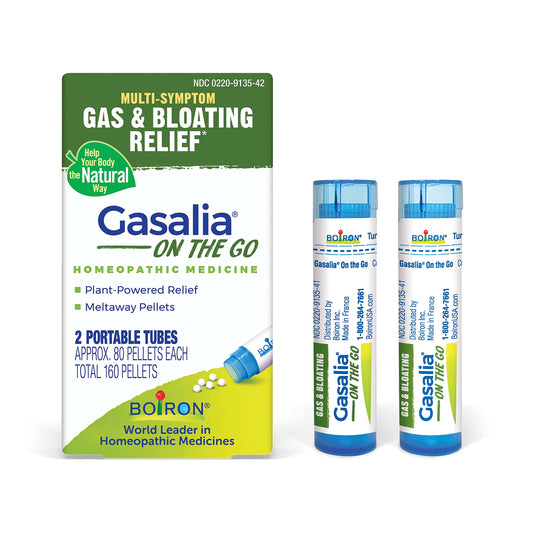 Boiron gasalia tubeta frontal mostrando envase portátil y comodidad