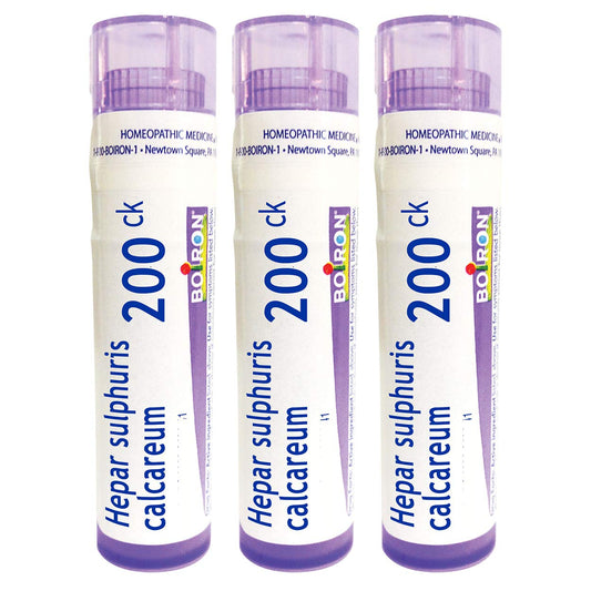 Boiron Hepar Sulphuris Calcareum 200CK, pellets en paquete, alivio suave de tos seca posible