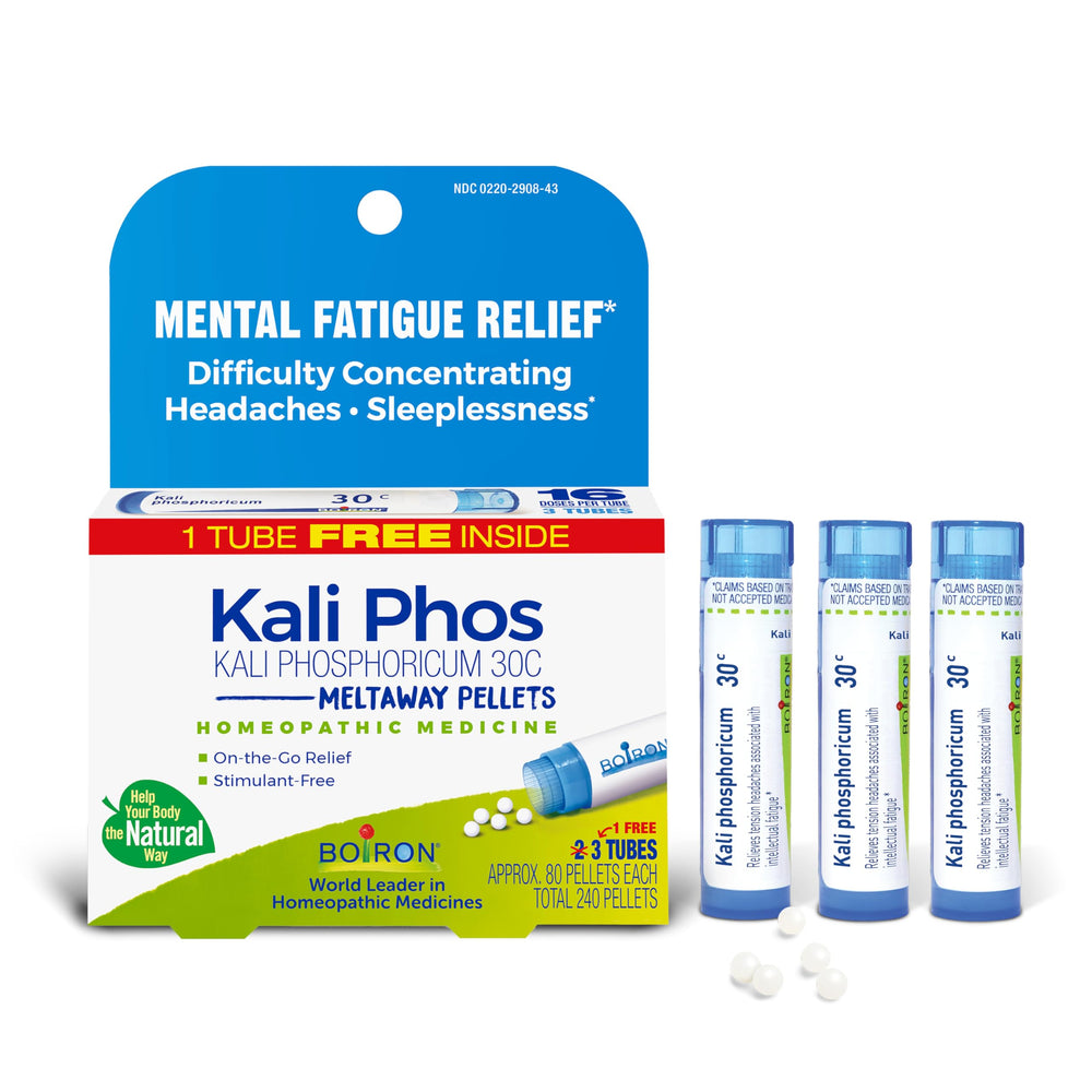 Boiron Kali Phosphoricum vista frontal con beneficios portátiles
