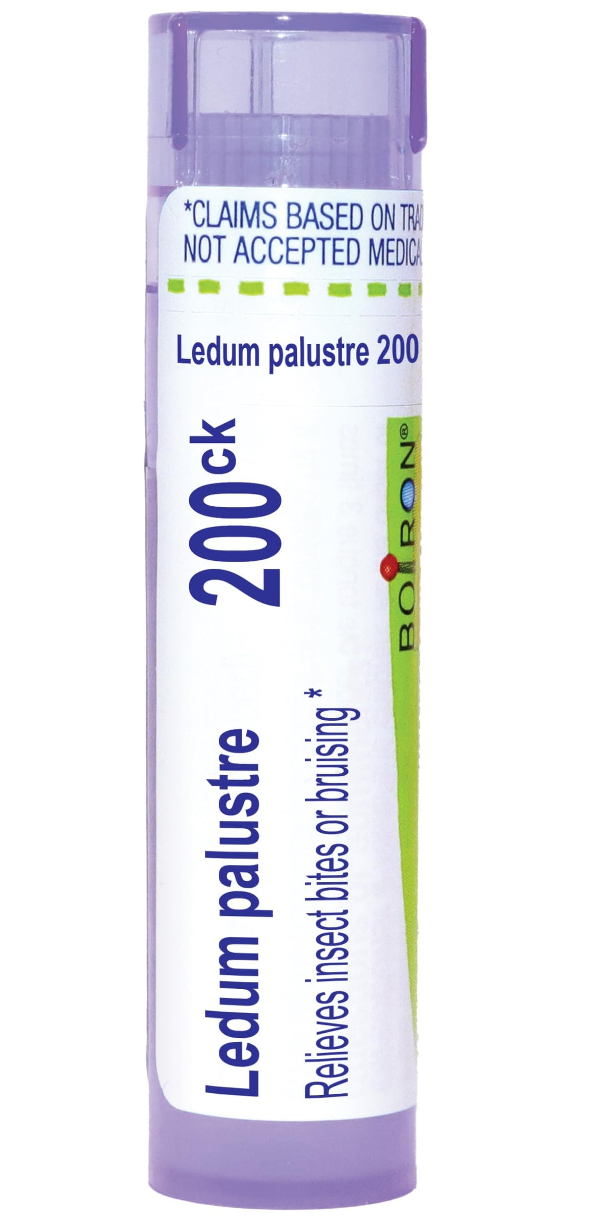 Boiron Ledum Palustre frente del envase mostrando el tubo portátil y beneficio práctico