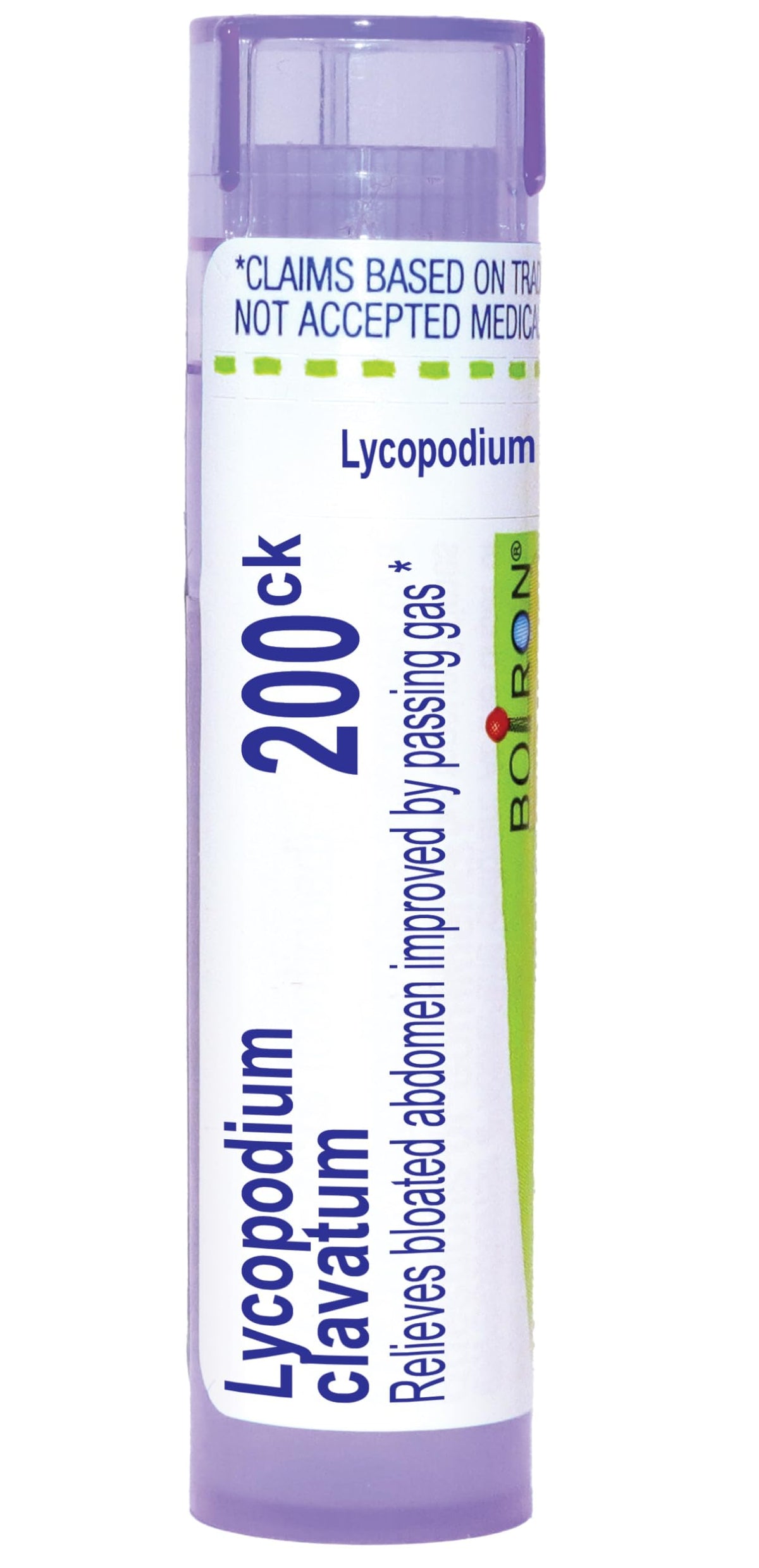 Boiron Lycopodium frasco frontal mostrando diseño y beneficio de portabilidad