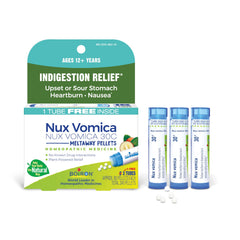 Boiron Nux Vomica 30C frente del tubo mostrando el envase y comodidad
