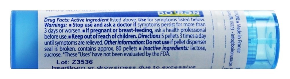 Nux vomica 30C dosis en boca para alivio tras comidas.