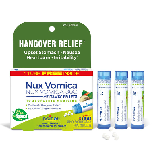 Boiron Nux Vomica frente del envase, confianza y calidad Boiron