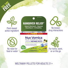 Boiron Nux Vomica tubos abiertos mostrando glóbulos, fácil dosificación Boiron