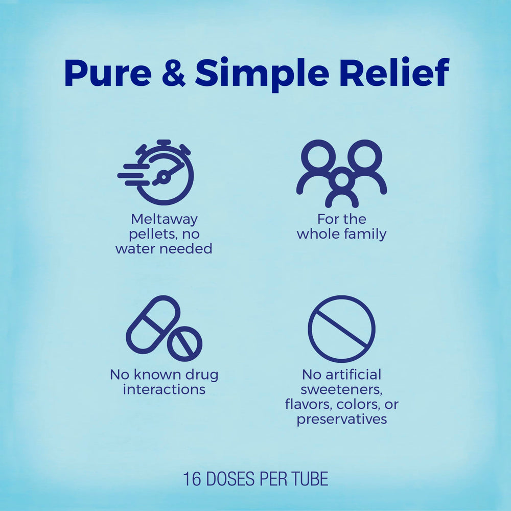 Boiron pellets en boca demostrando administración sin agua