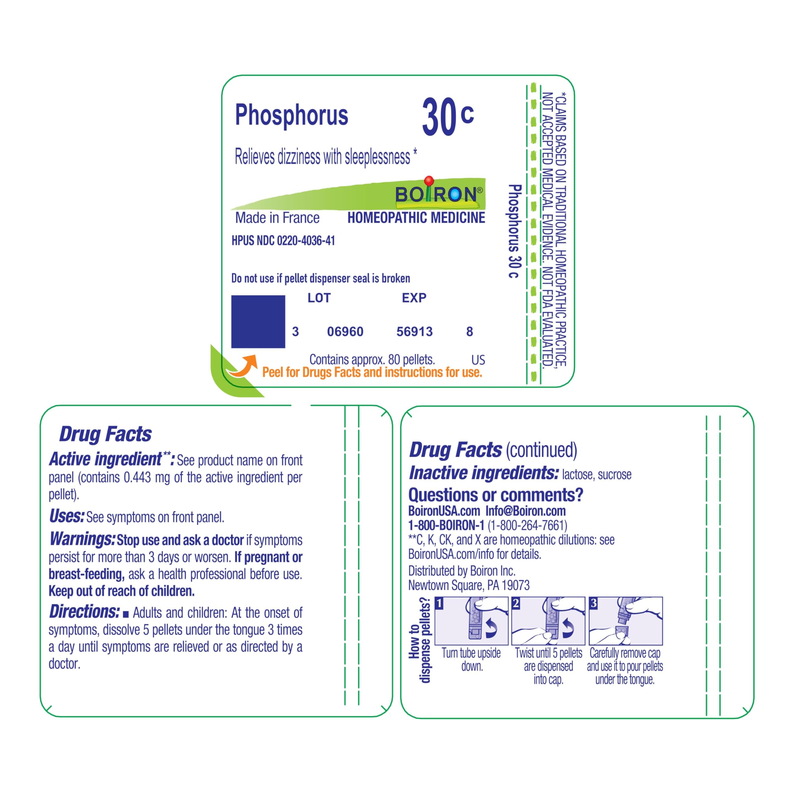 Boiron Phosphorus imagen de materiales y certificado de calidad cGMP