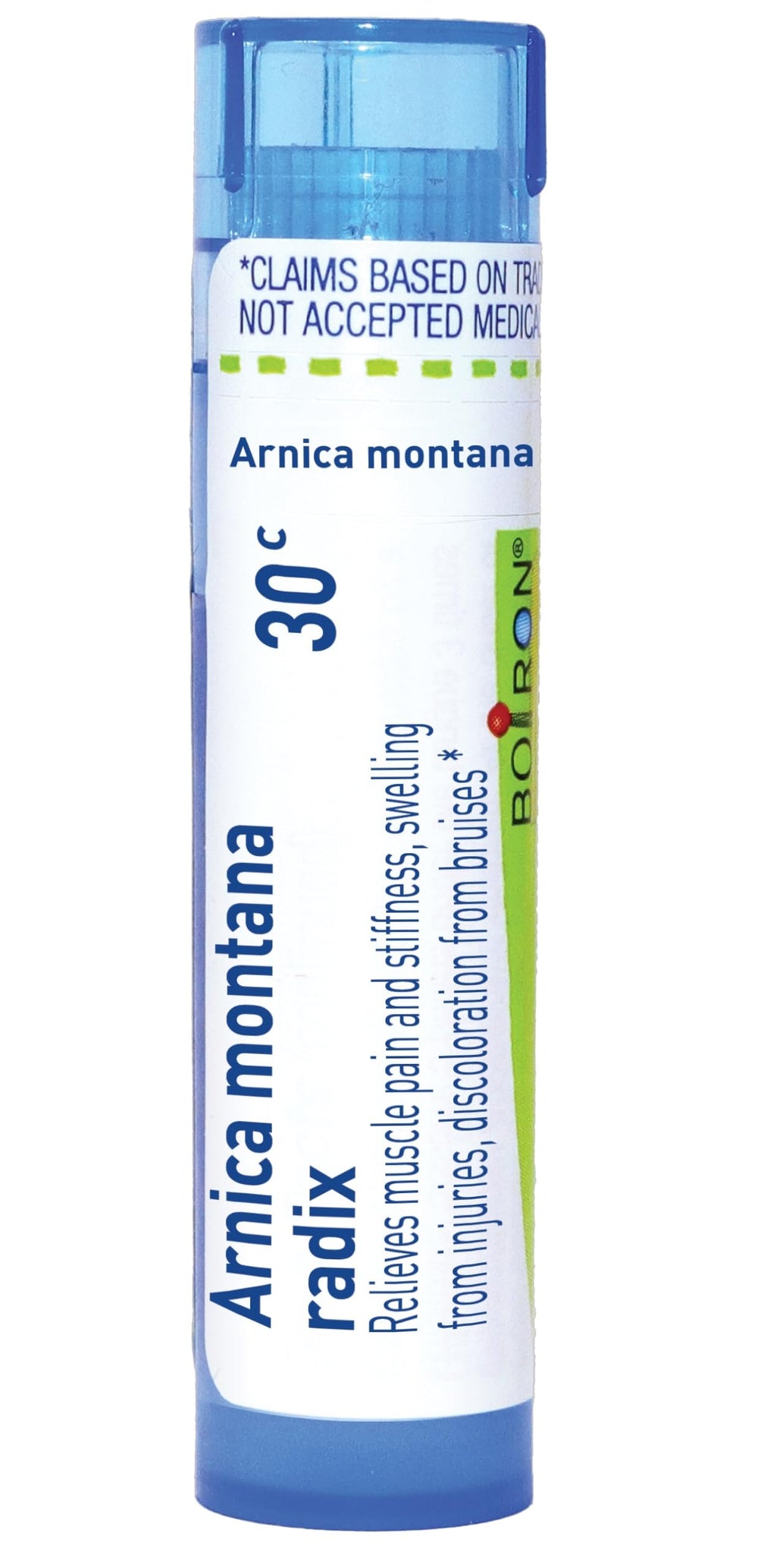 Boiron tubo frontal Arnica 30C mostrando diseño y dosis compacta