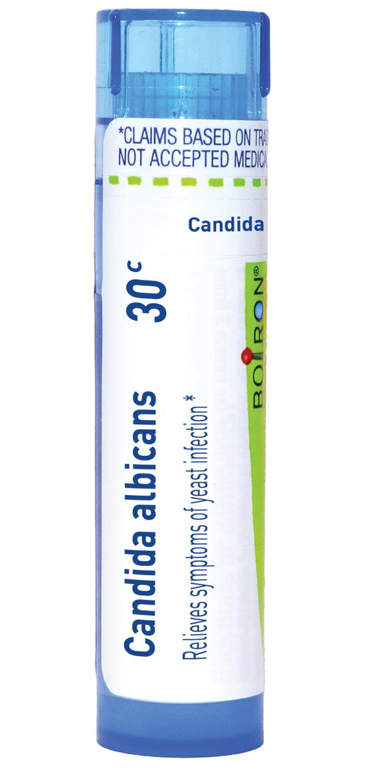 Boiron tubo frontal Candida Albicans muestra su presentación portátil y clara