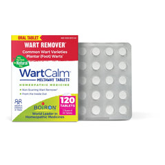 Boiron empaque frontal mostrando WartCalm y beneficio discreción
