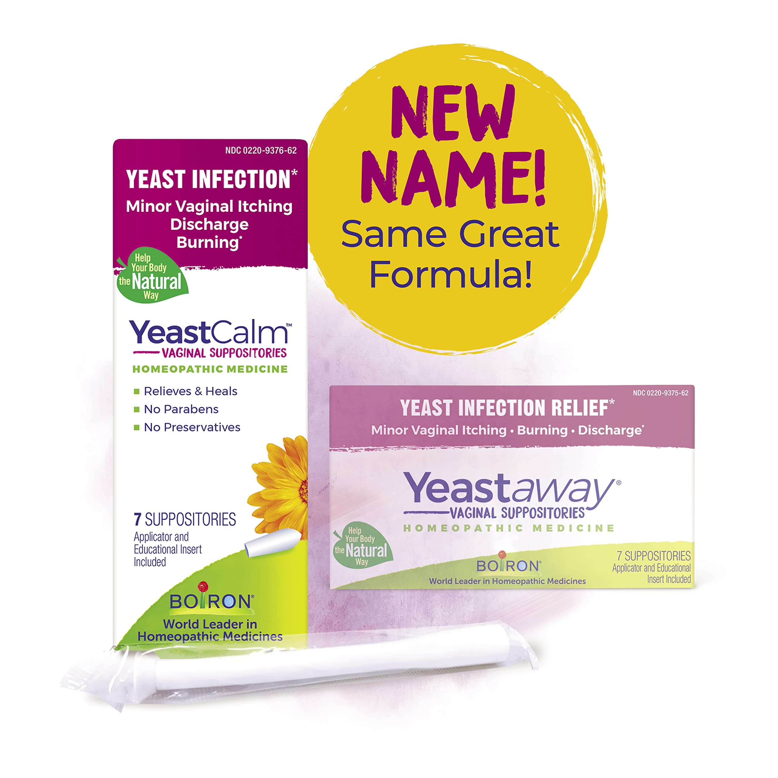 Boiron YeastCalm supositorio en primer plano listo para insertar