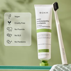 Boka en un cepillo de dientes listo para usar, ayuda a visualizar aplicación diaria