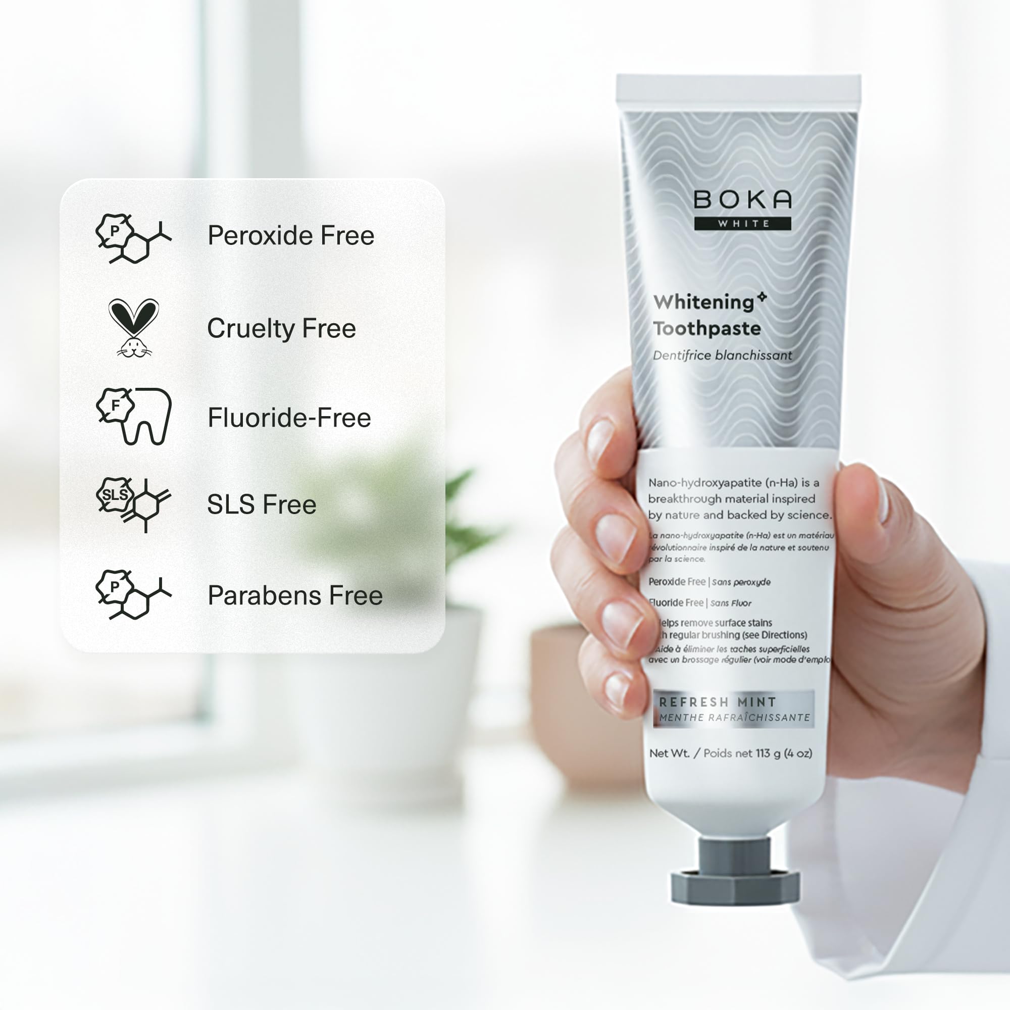Boka etiqueta con ingredientes visibles, claridad y transparencia