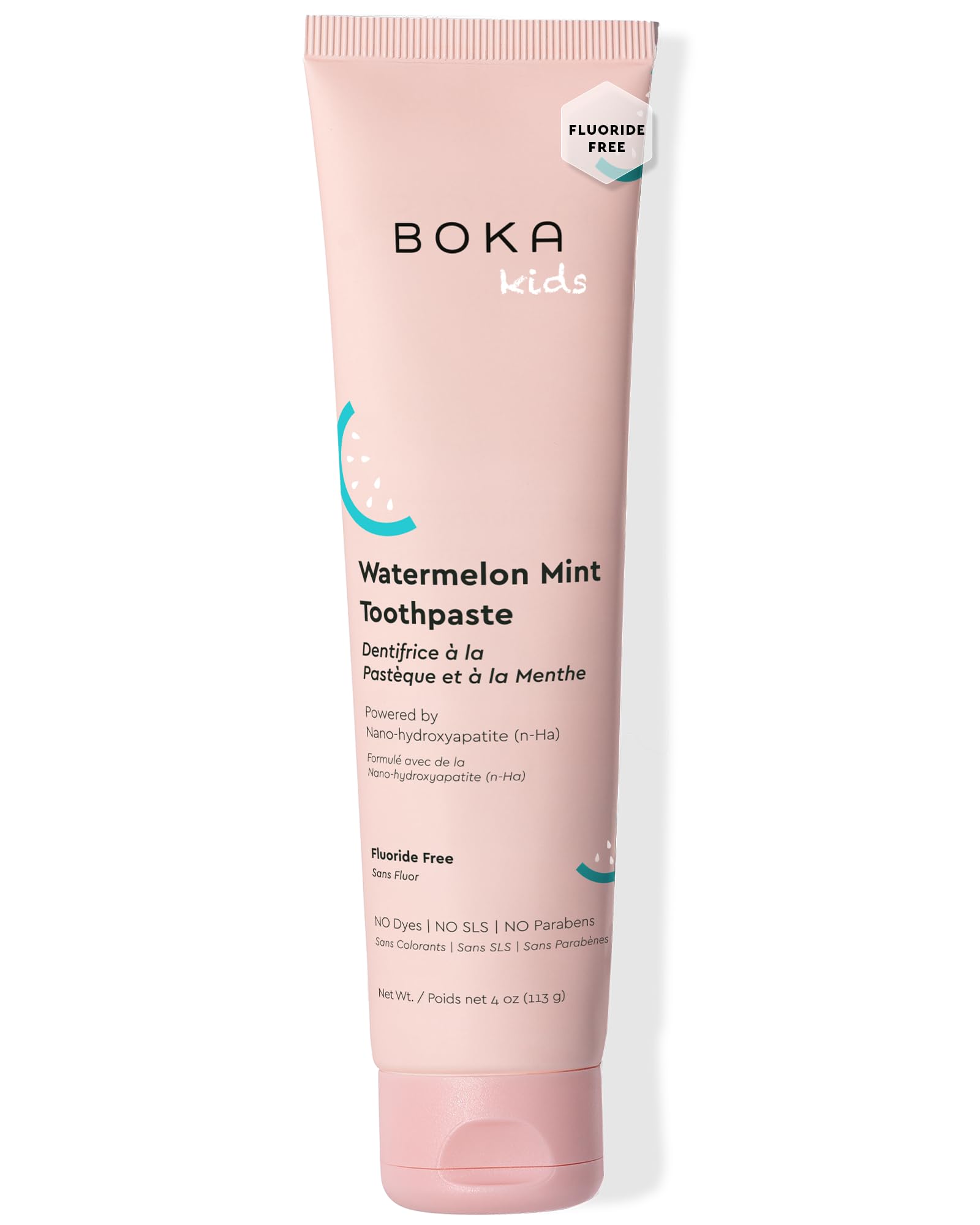Boka frente del empaque mostrando diseño y sabor sandía-mint, fácil identificación para padres