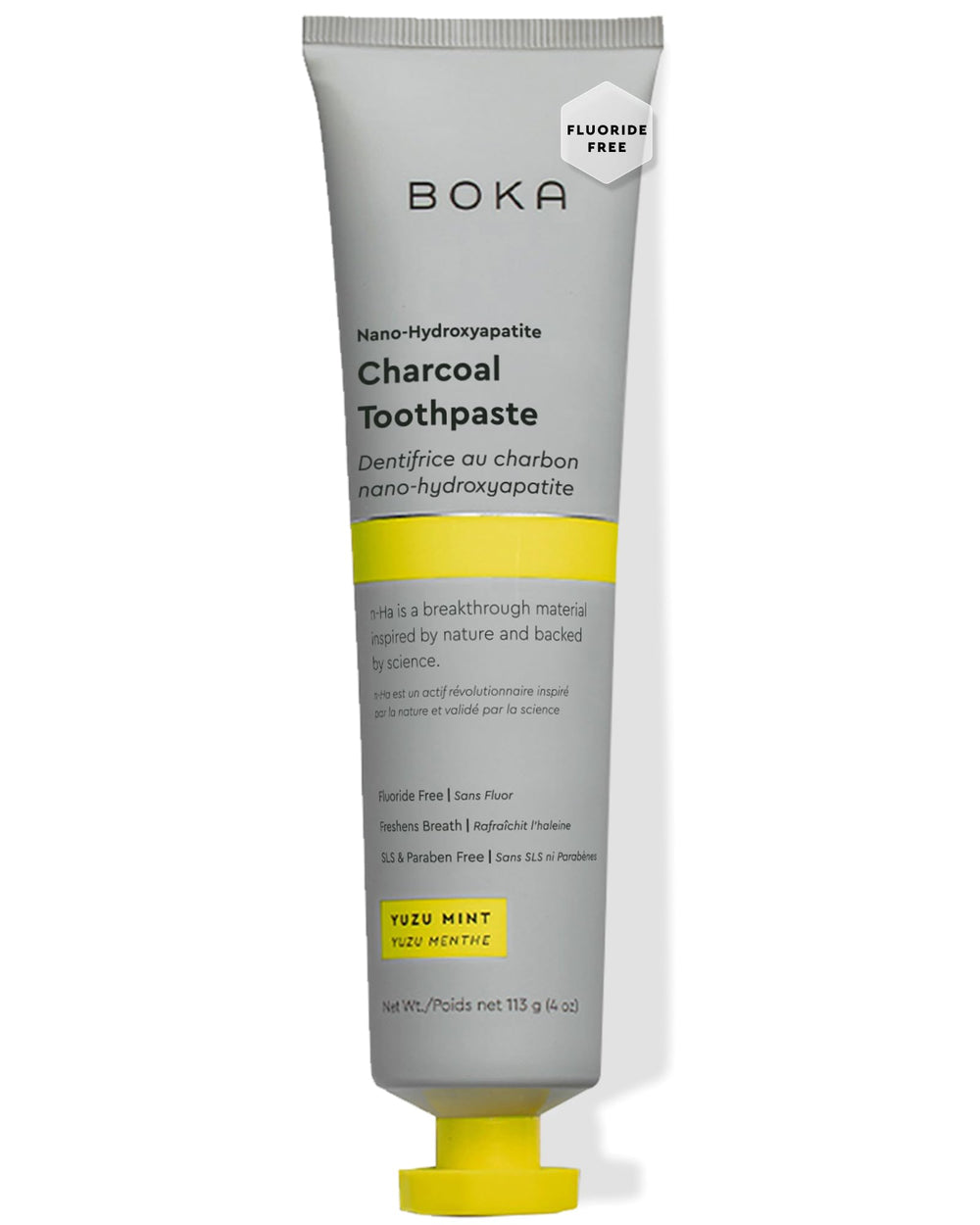 Boka frente del tubo mostrando diseño y marca, asegura confianza visual