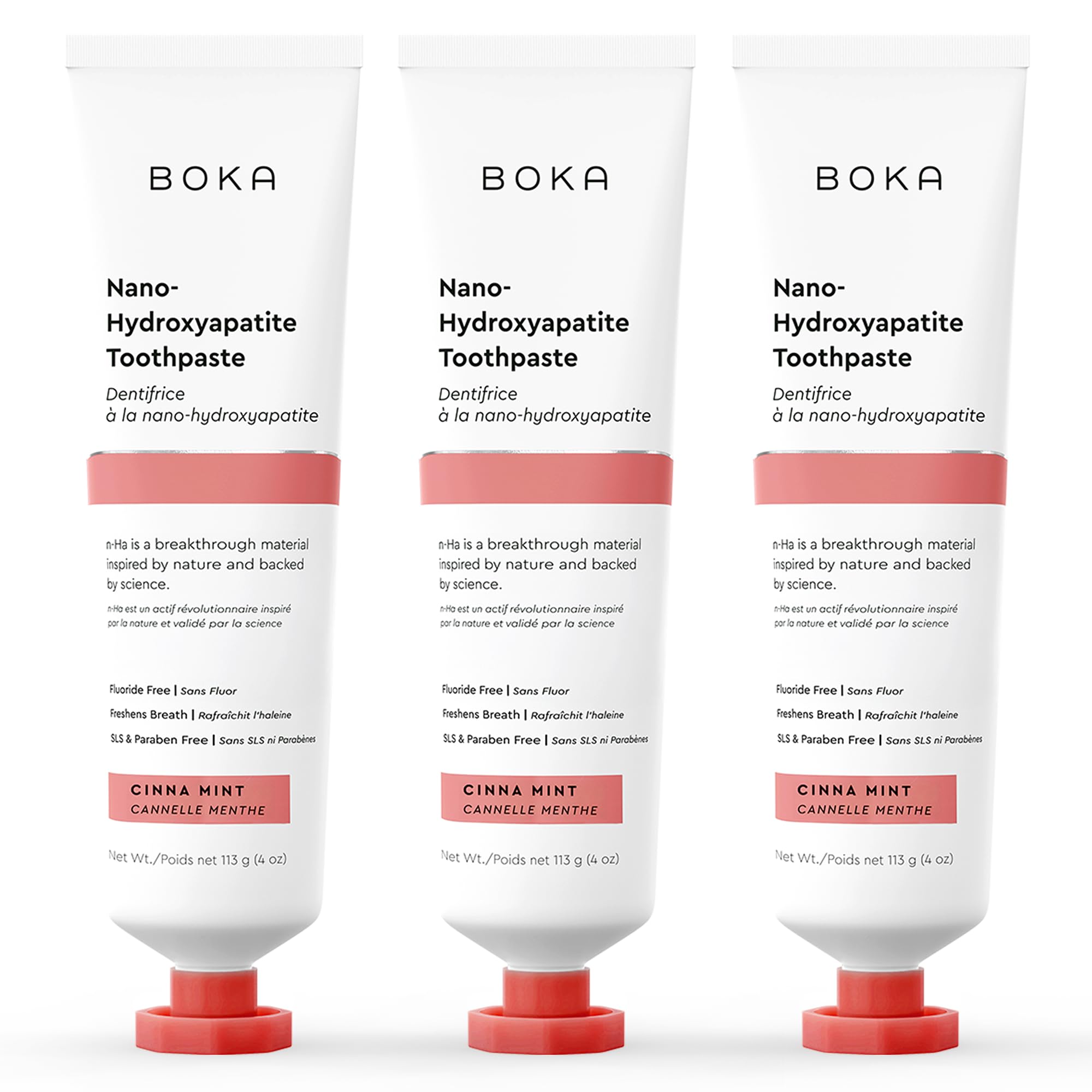 Boka front empaque CinnaMint mostrando la marca y beneficio de cuidado del esmalte