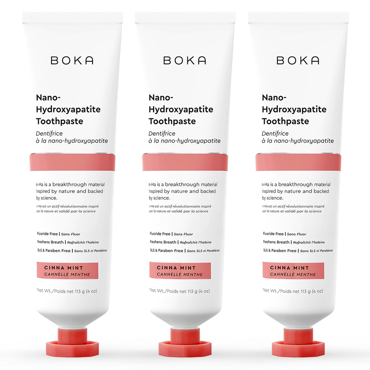 Boka front empaque CinnaMint mostrando la marca y beneficio de cuidado del esmalte