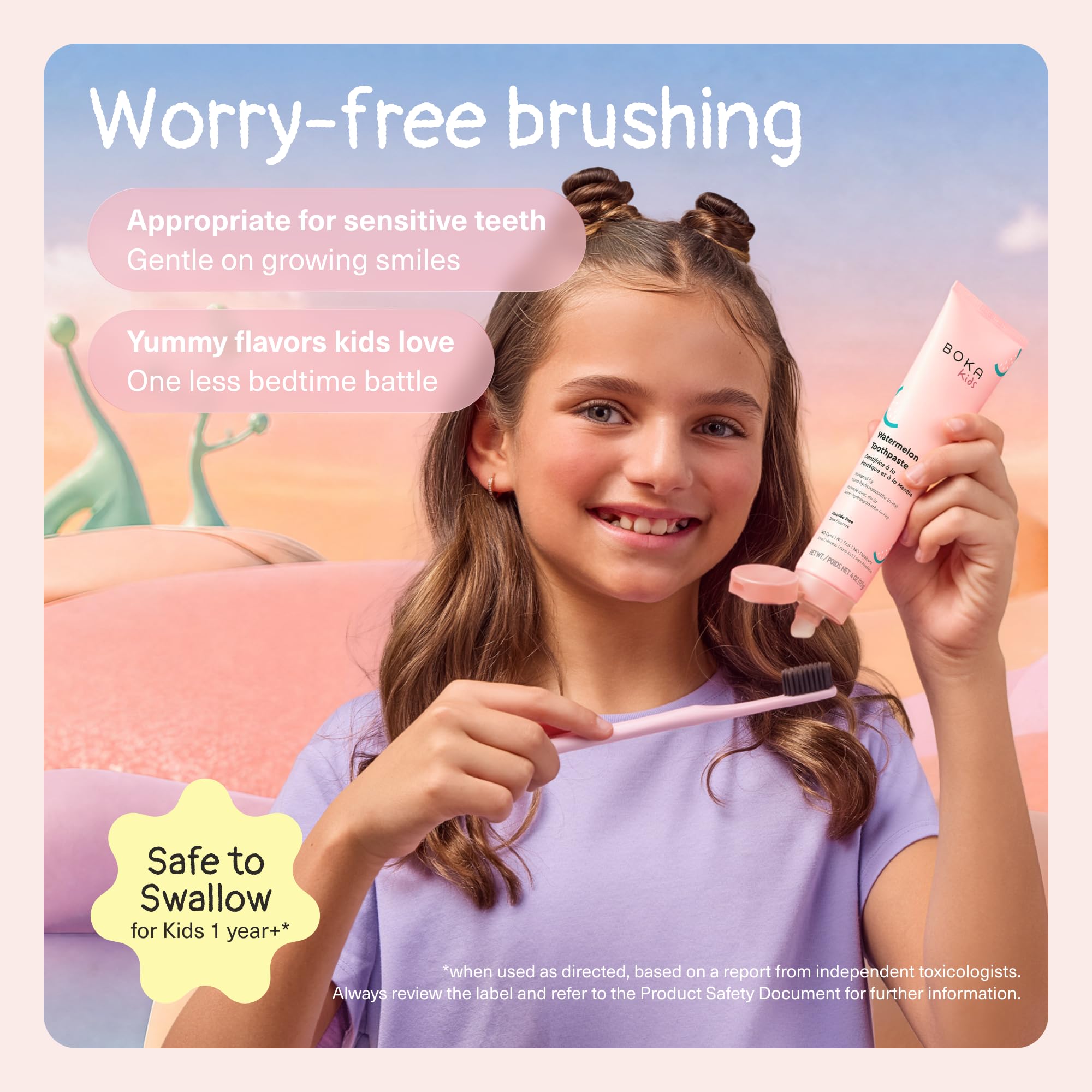 Boka niño cepillando dientes, higiene cómoda y divertida