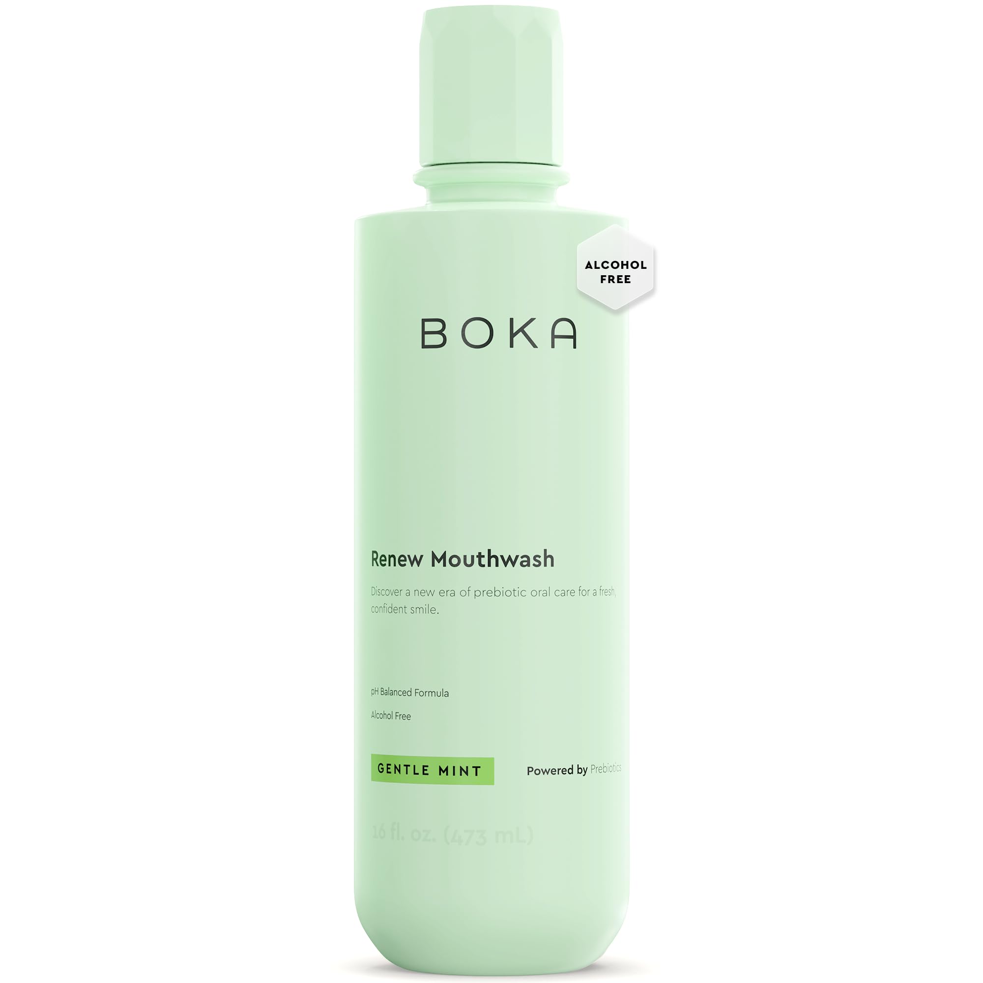Boka Renew botella frontal mostrando diseño y volumen, frescura inmediata
