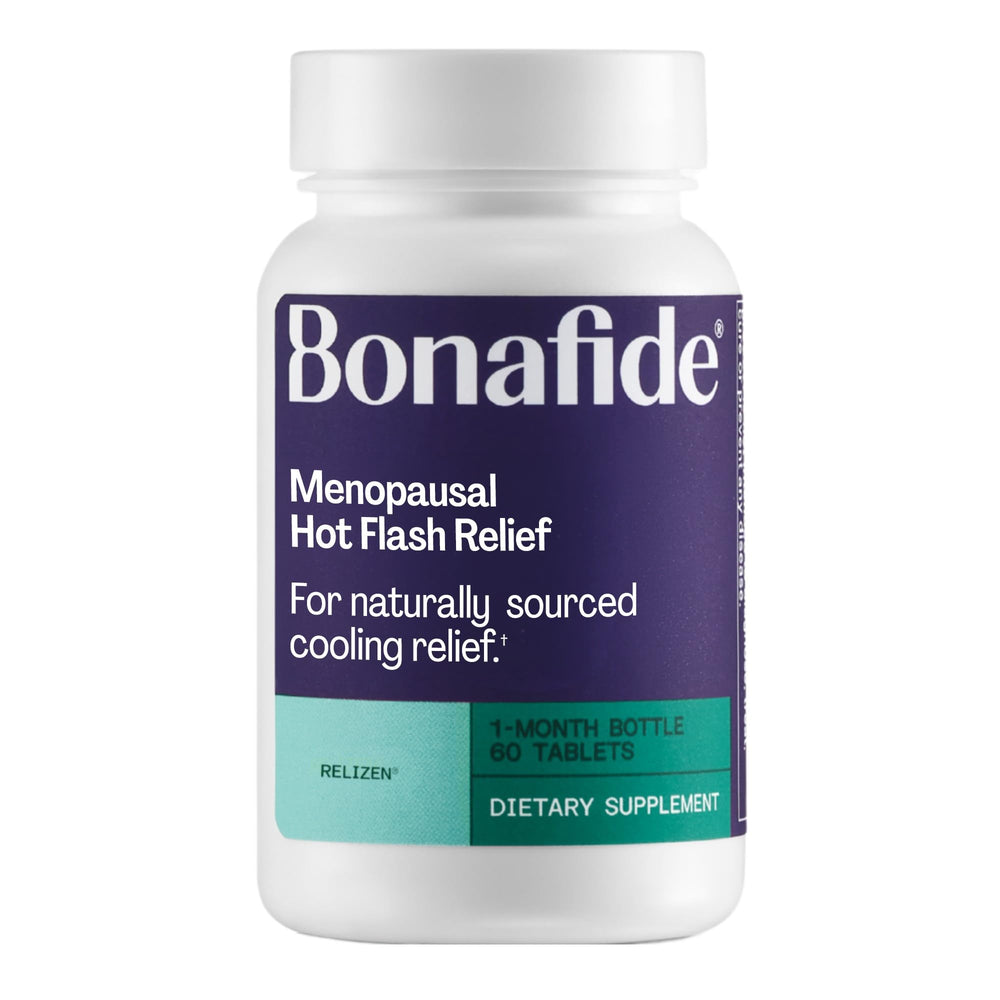 Bonafide Relizen empaque frontal mostrando marca y objetivo para alivio de sofocos